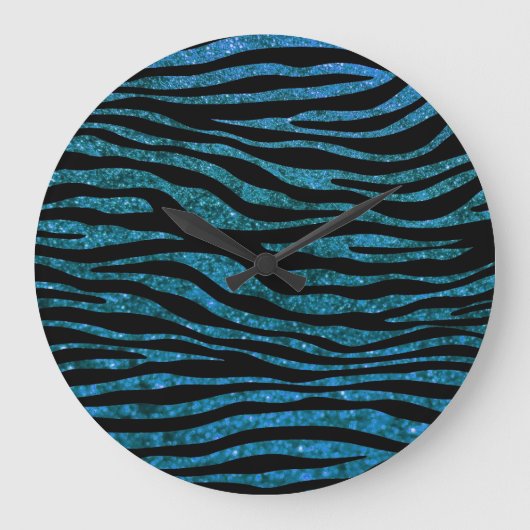 Blue Zebra, Glitzer Zebra, Zebra Print, Streifen Große Wanduhr (Vorderseite)