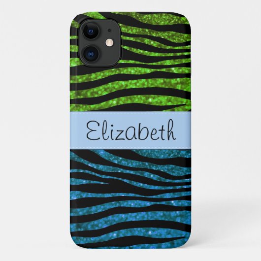 Blue Zebra, Green Zebra, Glitzer Zebra, Ihr Name Case-Mate iPhone Hülle (Rückseite)