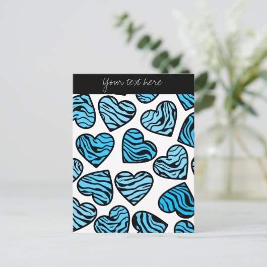 Blue Zebra Herz Design Postkarte (Stehend Vorderseite)