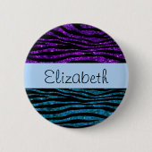 Blue Zebra, Lila Zebra, Glitzer Zebra, Ihr Name Button (Vorderseite)