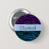 Blue Zebra, Lila Zebra, Glitzer Zebra, Ihr Name Button (Vorne & Hinten)
