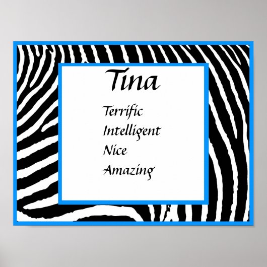 Blue Zebra Name Kunstmauer Poster (Vorne)