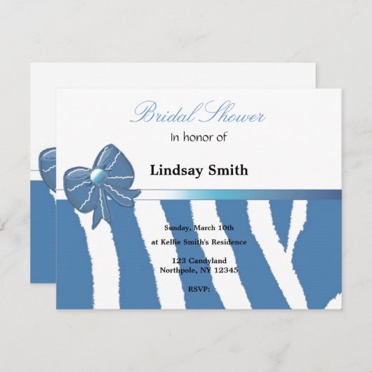 Blue Zebra Print Bridal Dusche Einladung (Vorne/Hinten)