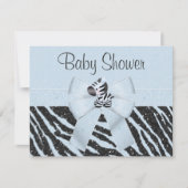 Blue Zebra, Printed Bow & Glitzer Look Baby Dusche Einladung (Vorderseite)