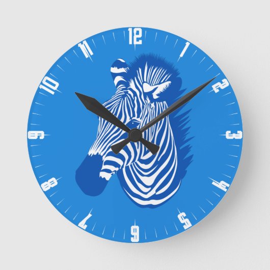 Blue Zebra  Round Clock Runde Wanduhr (Vorderseite)