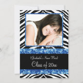 Blue Zebra Sparkle Girls Graduation Party Einladung (Vorderseite)