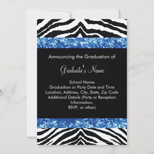 Blue Zebra Sparkle Girls Graduation Party Einladung (Rückseite)