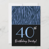 Blue Zebra Stripes 40. Geburtstag Einladung (Vorderseite)