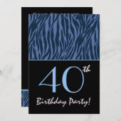 Blue Zebra Stripes 40. Geburtstag Einladung (Vorne/Hinten)
