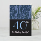 Blue Zebra Stripes 40. Geburtstag Einladung (Stehend Vorderseite)