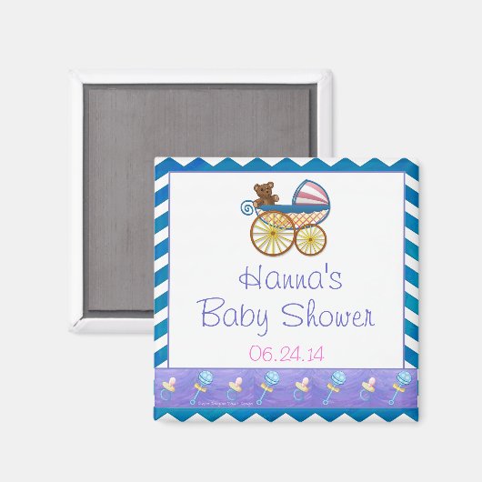 Blue Zickzack Baby Pram Baby Dusche Gefallen Magne Magnet (Vorderseite/Rückseite)