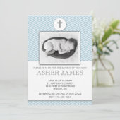 Blue Zickzack Baby Taufe Weihnachten Einladung (Stehend Vorderseite)