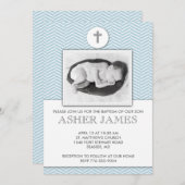 Blue Zickzack Baby Taufe Weihnachten Einladung (Vorne/Hinten)