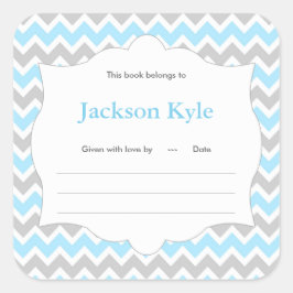 Blue Zickzack Book Baby Dusche Buchzeichen Quadratischer Aufkleber