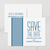 Blue Zickzack Border Save the Date Postkarte (Vorne/Hinten)