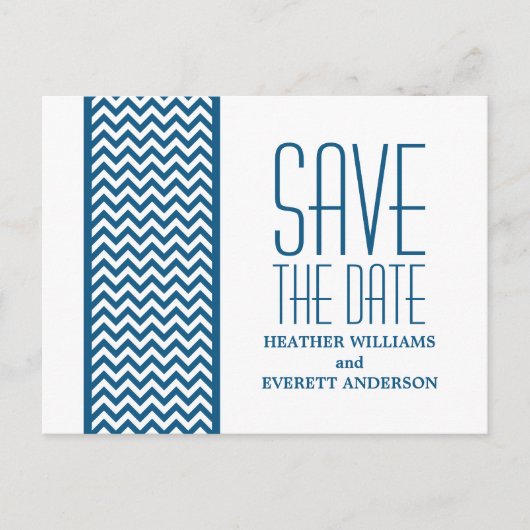 Blue Zickzack Border Save the Date Postkarte (Vorderseite)