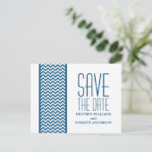 Blue Zickzack Border Save the Date Postkarte (Stehend Vorderseite)
