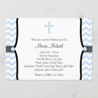 Blue Zickzack Christening Einladung