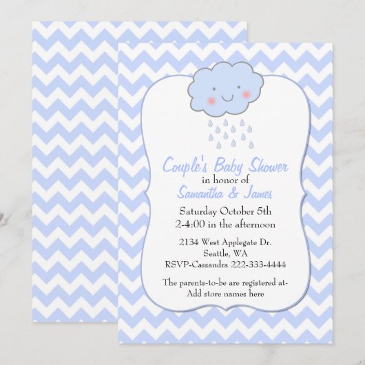 Blue Zickzack Couple's Baby Shower Einladung (Vorne/Hinten)
