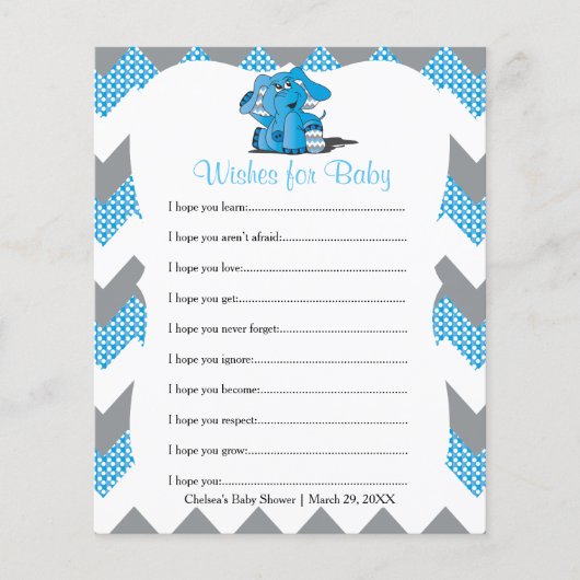 Blue Zickzack Elephant Baby Boy Dusche - Wünsche (Vorderseite)