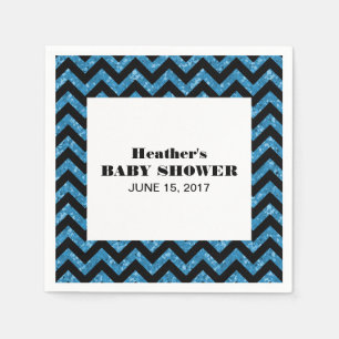 Blue Zickzack Glitzer Baby Showdusche Napkins Serviette