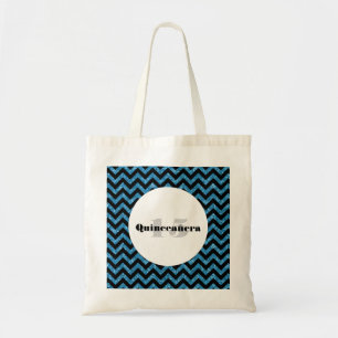 Blue Zickzack Glitzer Quinceañera Tote Bag Tragetasche