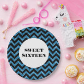 Blue Zickzack Glitzer Sweet 16 Paper Tellers Pappteller (Party)