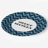 Blue Zickzack Glitzer Sweet 16 Paper Tellers Pappteller (Schrägansicht)