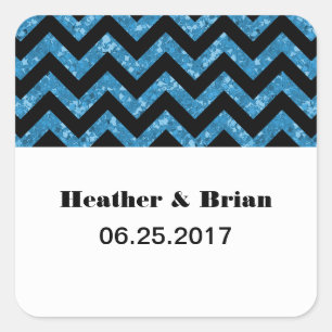 Blue Zickzack Glitzer Wedding Stickers