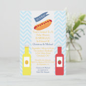 Blue Zickzack Hotdog GRILLEN Kinderdusche Einladun Einladung (Stehend Vorderseite)