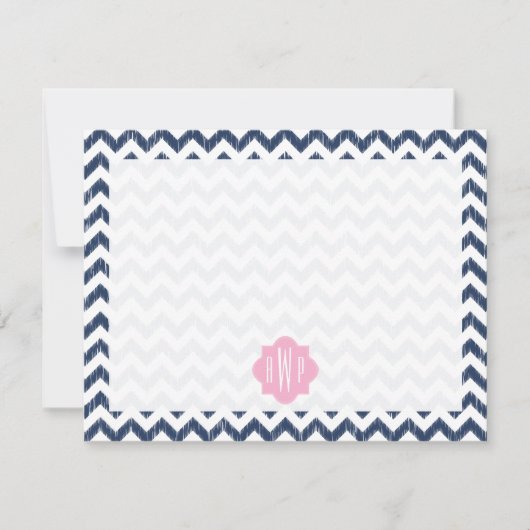 Blue Zickzack Ikat Mit Monogramm Flat Notecard Mitteilungskarte (Vorderseite)