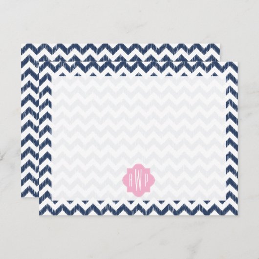 Blue Zickzack Ikat Mit Monogramm Flat Notecard Mitteilungskarte (Vorne/Hinten)