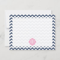 Blue Zickzack Ikat Mit Monogramm Flat Notecard
