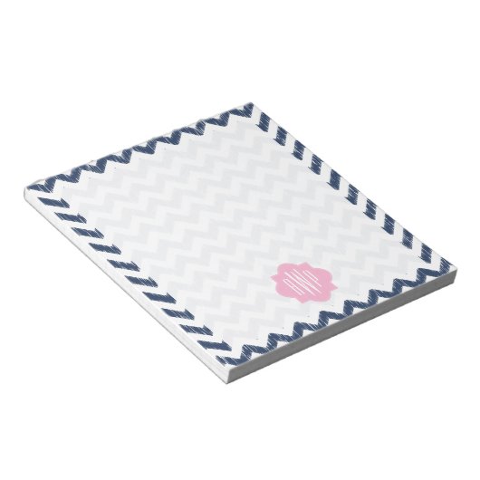 Blue Zickzack Ikat Mit Monogramm Notepad Notizblock (angewinkelt)
