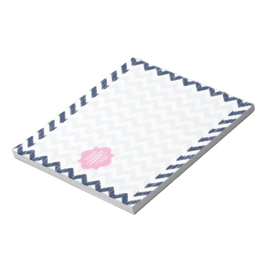 Blue Zickzack Ikat Mit Monogramm Notepad Notizblock (Rotiert)
