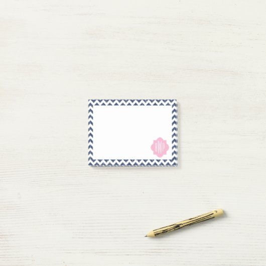 Blue Zickzack Ikat Mit Monogramm Post - Anmerkunge Post-it Klebezettel (Auf Schreibtisch)