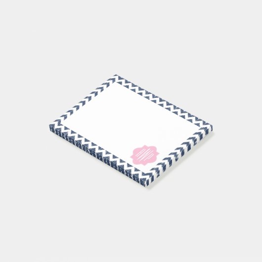 Blue Zickzack Ikat Mit Monogramm Post - Anmerkunge Post-it Klebezettel (angewinkelt)