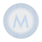 Blue Zickzack Monogram Glass Cutting Board 12" Schneidebrett (Vorderseite)