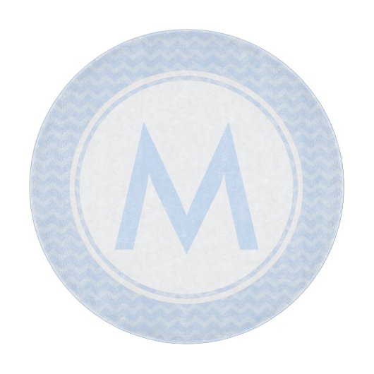 Blue Zickzack Monogram Glass Cutting Board 12" Schneidebrett (Vorderseite)