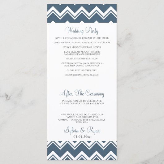 Blue Zickzack Palm Trees Beach Hochzeitsprogramme Programm (Rückseite)