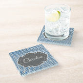 Blue Zickzack Personalisiert Glass Untersetzer (Schrägansicht)