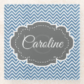 Blue Zickzack Personalisiert Glass Untersetzer (Vorderseite)