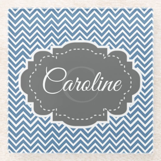 Blue Zickzack Personalisiert Glass Untersetzer (Vorderseite)