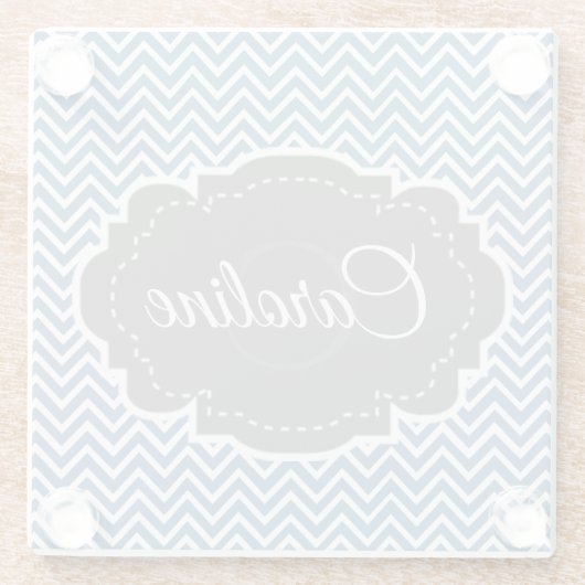 Blue Zickzack Personalisiert Glass Untersetzer (Rückseite)