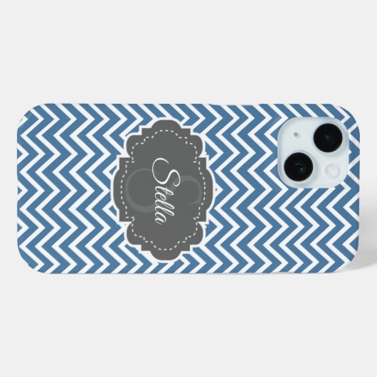 Blue Zickzack Personalisiert iPhone Case (Rückseite (Horizontal))