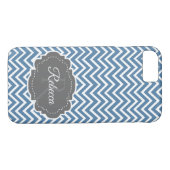 Blue Zickzack Personalisiert iPhone Case (Rückseite (Horizontal))