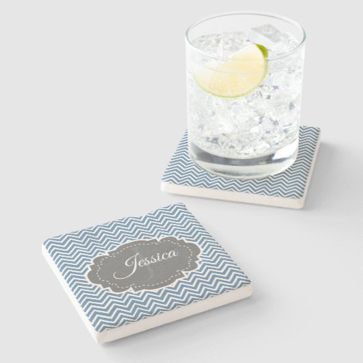 Blue Zickzack Personalisiert Stone Untersetzer (Seitenansicht)