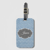Blue Zickzack Personalisierte Gepäckmarke Gepäckanhänger (Vorderseite Vertikal)