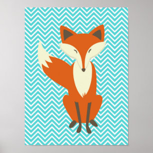 Blue Zickzack Sly Fox Kinderzimmer Art Poster