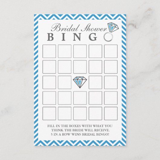 Blue Zickzack Stripes Brautparty Bingo Cards (Vorderseite)